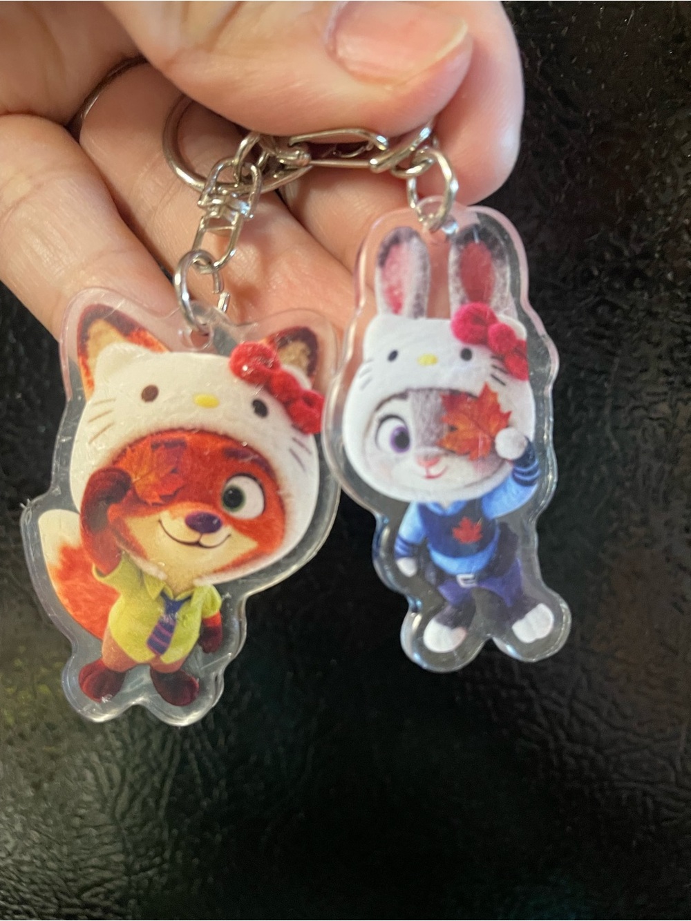 Hello Kitty Style Fox & Bunny Acrylic Keychain Set - Pink & White